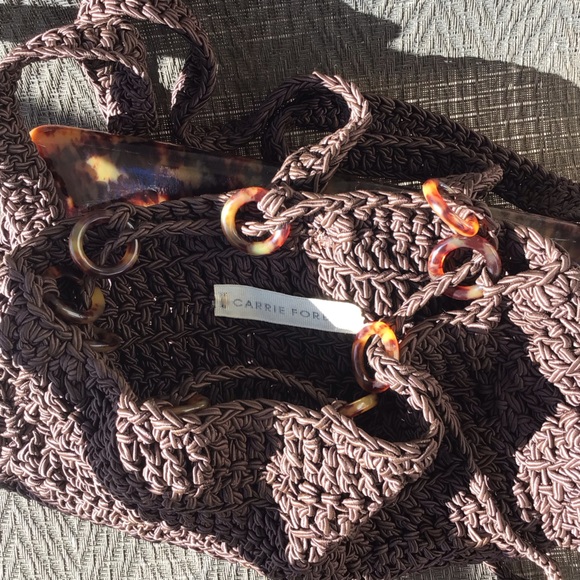 Carrie Forbes Brown Macrame Crochet Woven Tortoise Shell Backpack - Picture 5 of 12